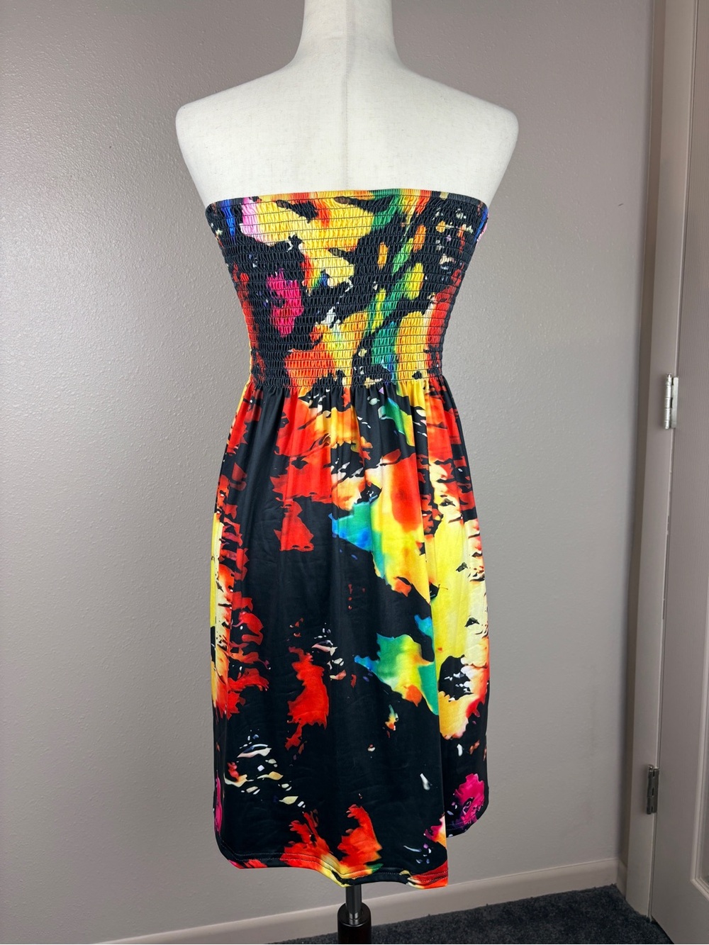 Off Shoulder Strapless Tube Top Dress Floral Summer Beach Coverup Flowy Midi - Picture 2 of 4